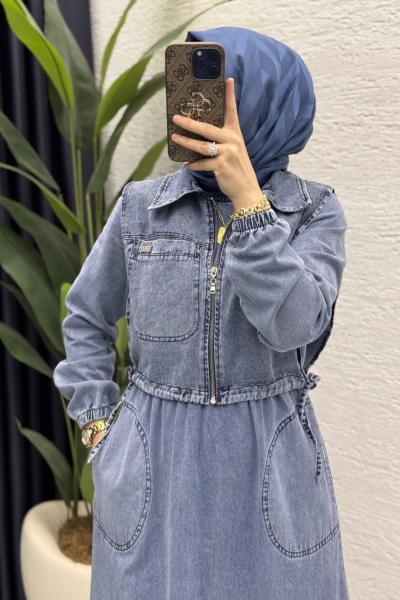 Merve Kot Elbise Tesettür Giyim  Mavi