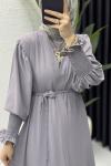 Mihra Abaya Takım Tesettür Giyim Gri