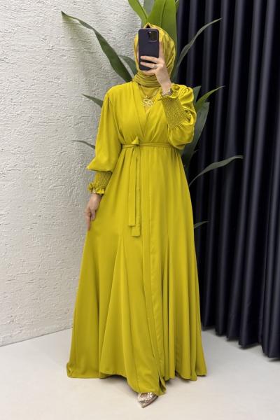 Mihra Abaya Takım Tesettür Giyim Yağ Yeşili