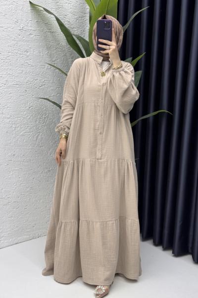 Müslin Elbise Tesettür Giyim Taş Rengi