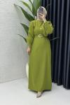 Narin Tesettür Elbise Yağ Yeşili