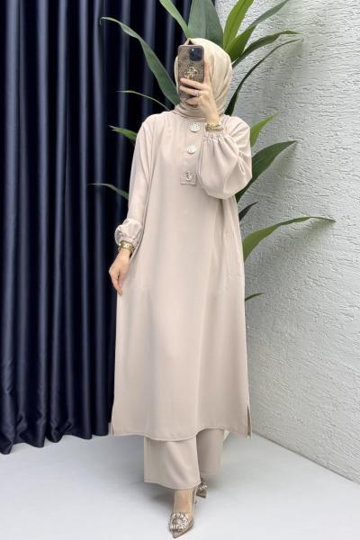 Nazenin Takım Tesettür Giyim  Taş Rengi