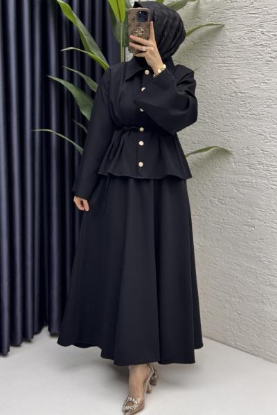 Nihal Etekli Takım Tesettür Giyim  Siyah