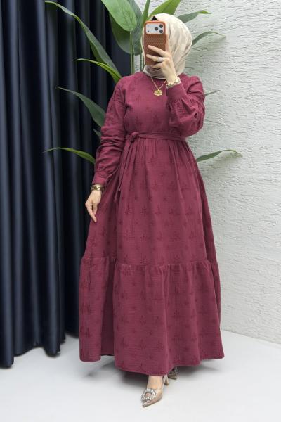 Nurper Elbise Tesettür Giyim  Bordo