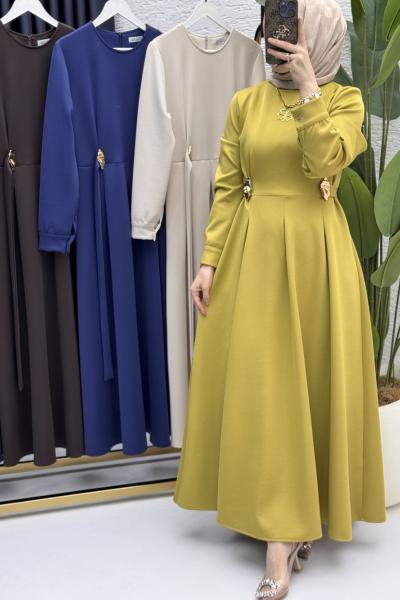 Piraye Elbise Tesettür Giyim Yağ Yeşili