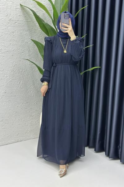 Rabia Tesettür Elbise Lacivert