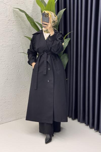 Rabia Trench Tesettür Giyim Siyah