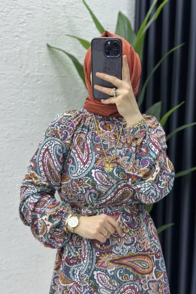 Rosa Tesettür Elbise Kiremit