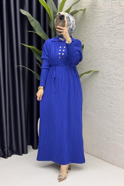 Seher Elbise Tesettür Giyim Saks Mavi