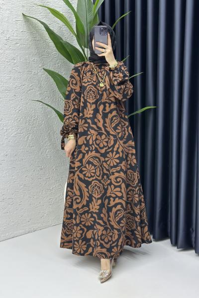Selin Tesettür Elbise Kahverengi