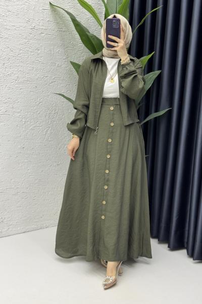 Seren Etekli Takım Tesettür Giyim Haki