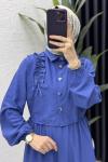 Şevval Elbise Tesettür Giyim Saks Mavisi