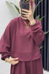 Sezin Etekli Takım Tesettür Giyim Bordo