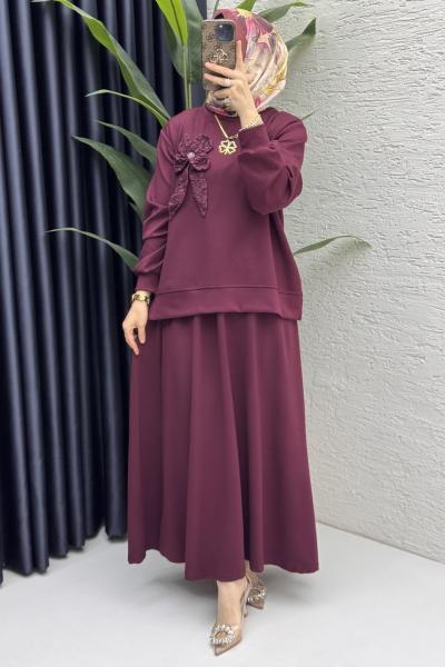 Simla Etekli Takım Tesettür Giyim  Bordo