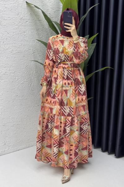 Şirin Elbise Tesettür Giyim Bordo