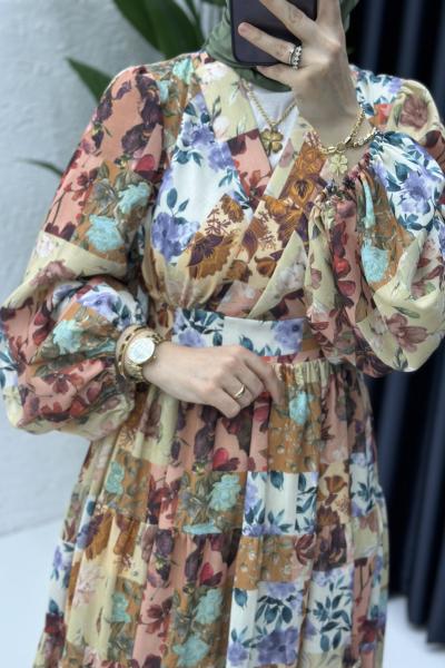 Yaprak Elbise Kahverengi