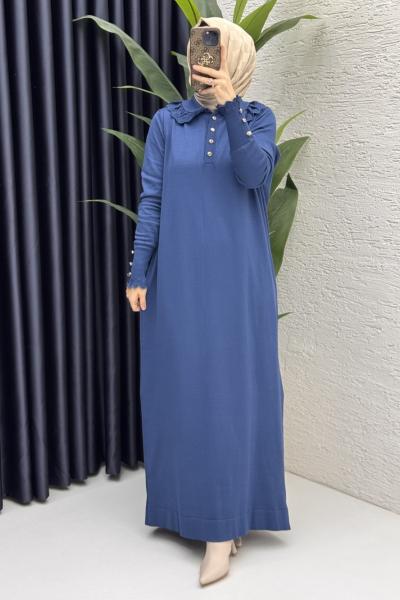 Yasmin Elbise Tesettür Giyim  Petrol Mavisi
