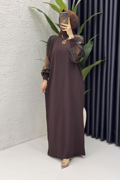 Zerine Elbise Tesettür Giyim Kahverengi