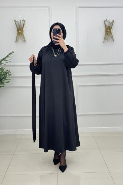 AYSU SATEN ELBİSE - SİYAH