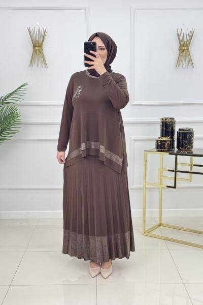 AYTÜL ETEKLİ TAKIM-KAHVERENGİ