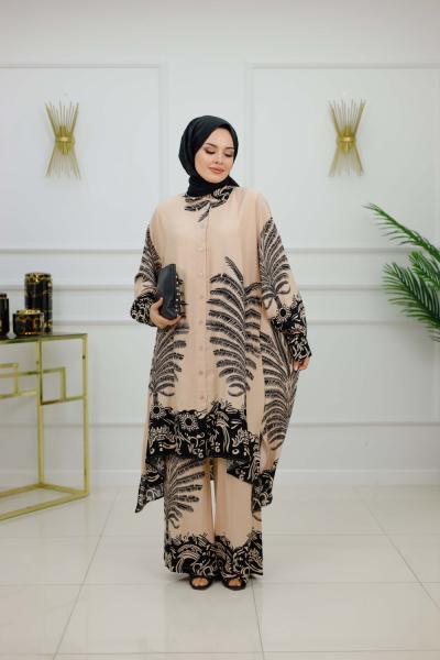 GAMZE VİSKON ELBİSE-BEJ