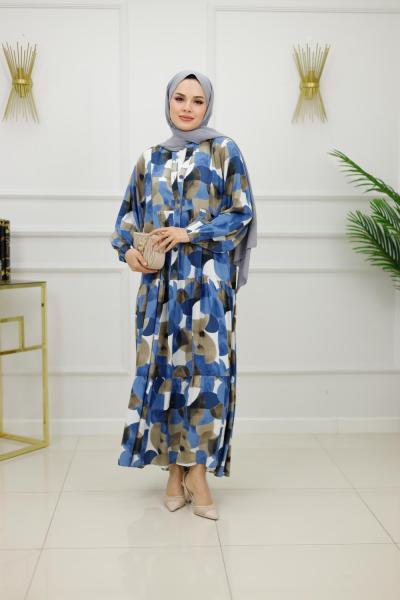 HAZAL VİSKON ELBİSE-LACİVERT