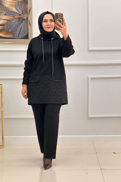 İZGİ ETEKLİ TAKIM - SİYAH