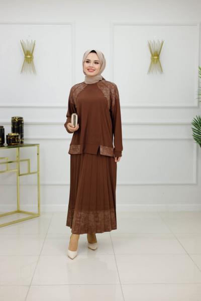 İMREN ETEKLİ TAKIM-KAHVERENGİ