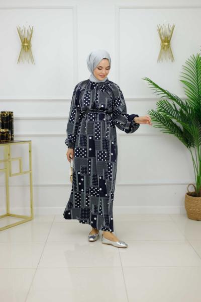 YADE ELBİSE-LACİVERT PUANTİYE